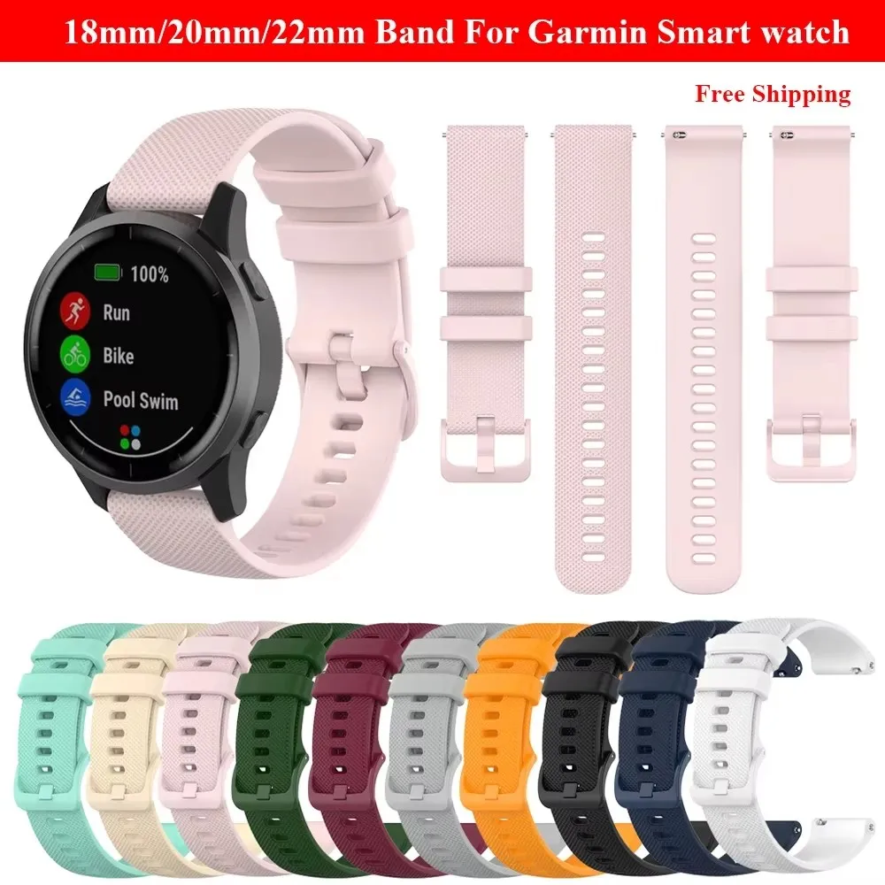 

18mm 20mm and 22mm Sizes Silicone watch band for Garmin Venu/Vivoactive 3 Music /Vivoactive 4S 4/Forerunner 245 Band