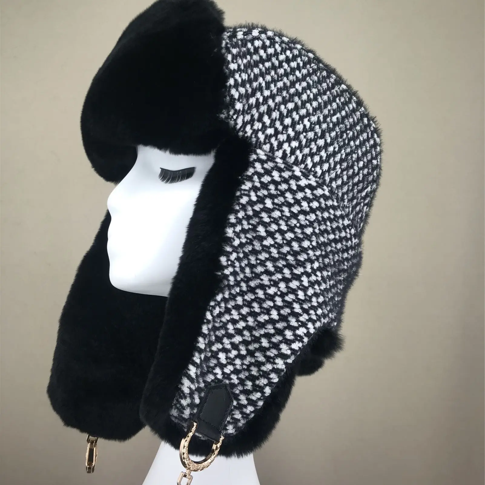 

Русская шапка-бомбер Ushanka Eskimo с ушками, натуральный кроличьим мехом, авиатор, B230807