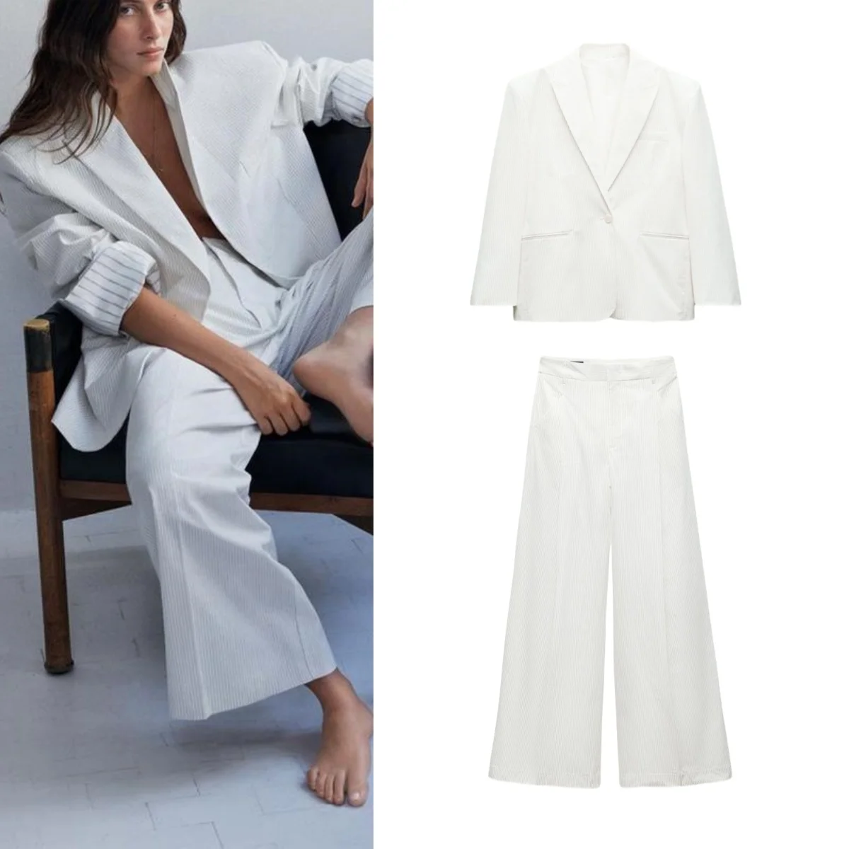 Jaet – costume ample à rayures pour femmes, pantalon plissé taille haute, Long, longueur régulière, vêtements pour dames, début d'automne
