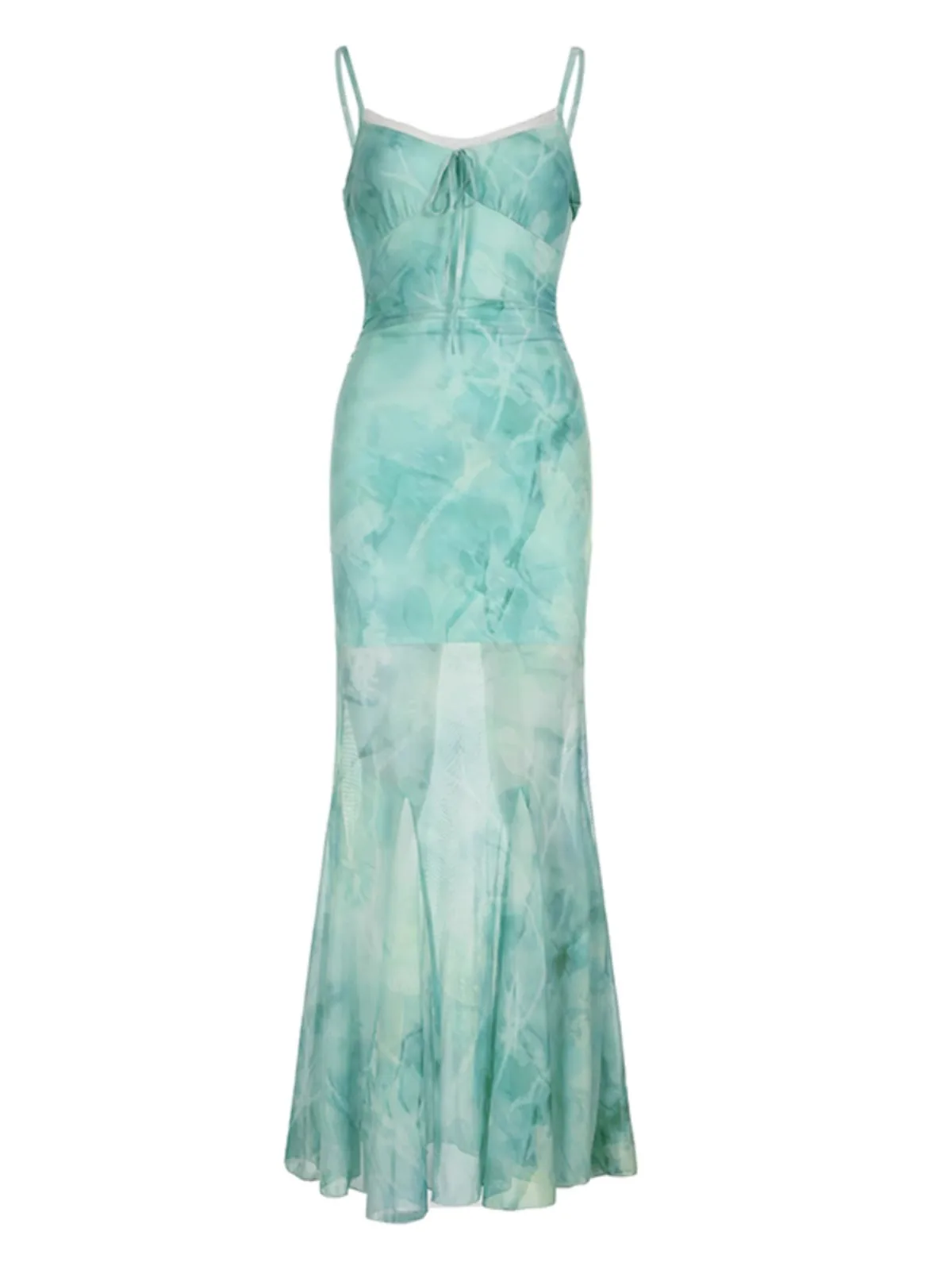 Groene mesh bedrukte hemdje rok voor dames zomer nieuwe stijl Pure Desire sexy slim fit fishtail lange rok