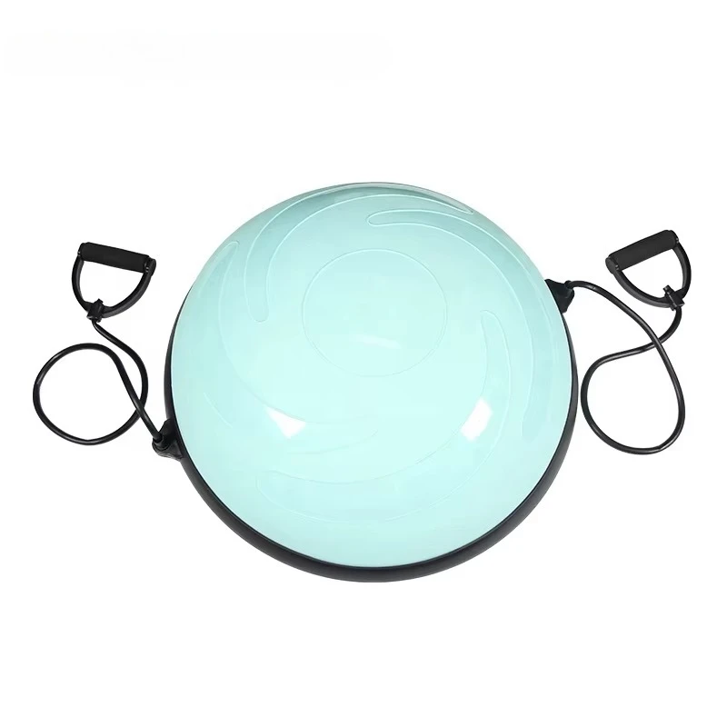 Logo PVC Balance Ball with Resistance Band and Pump Balance Half Pilates Flat Ball Balance Yoga Trainer Workout