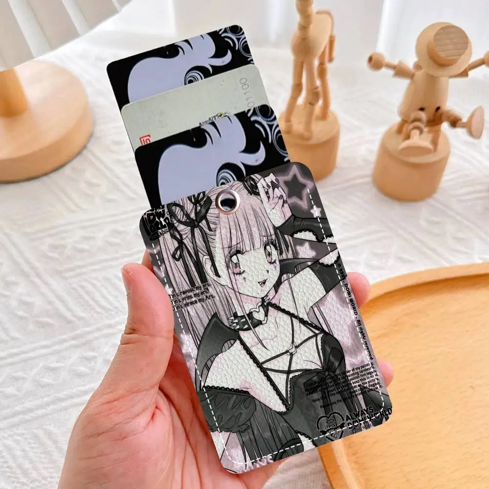 أنيمي Jirai Kei 1 قطعة بولي Leather حامل بطاقة جلدية المفاتيح حلقة رئيسية قفل الباب الوصول العلامات بطاقة الهوية حافظة المفاتيح بطاقة #6