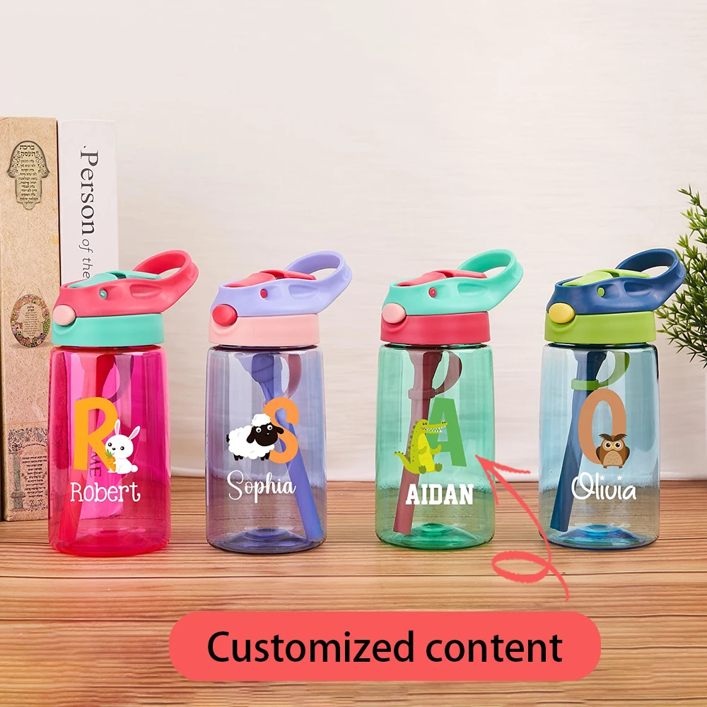 Children's water bottles with customizable names, suitable for school and outdoor use, cute Christmas gifts