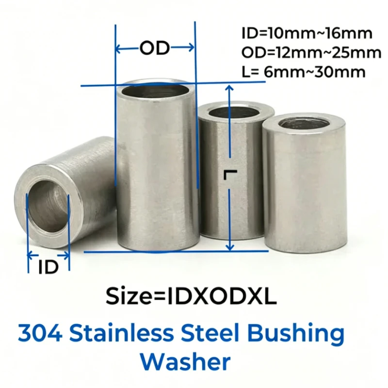 Unthreaded Spacer Sleeve M10 M12 M13 M14 M16 Unthreaded 304Stainless Steel Bushing Washer Gasket Round Hollow Standoff OD12-25mm