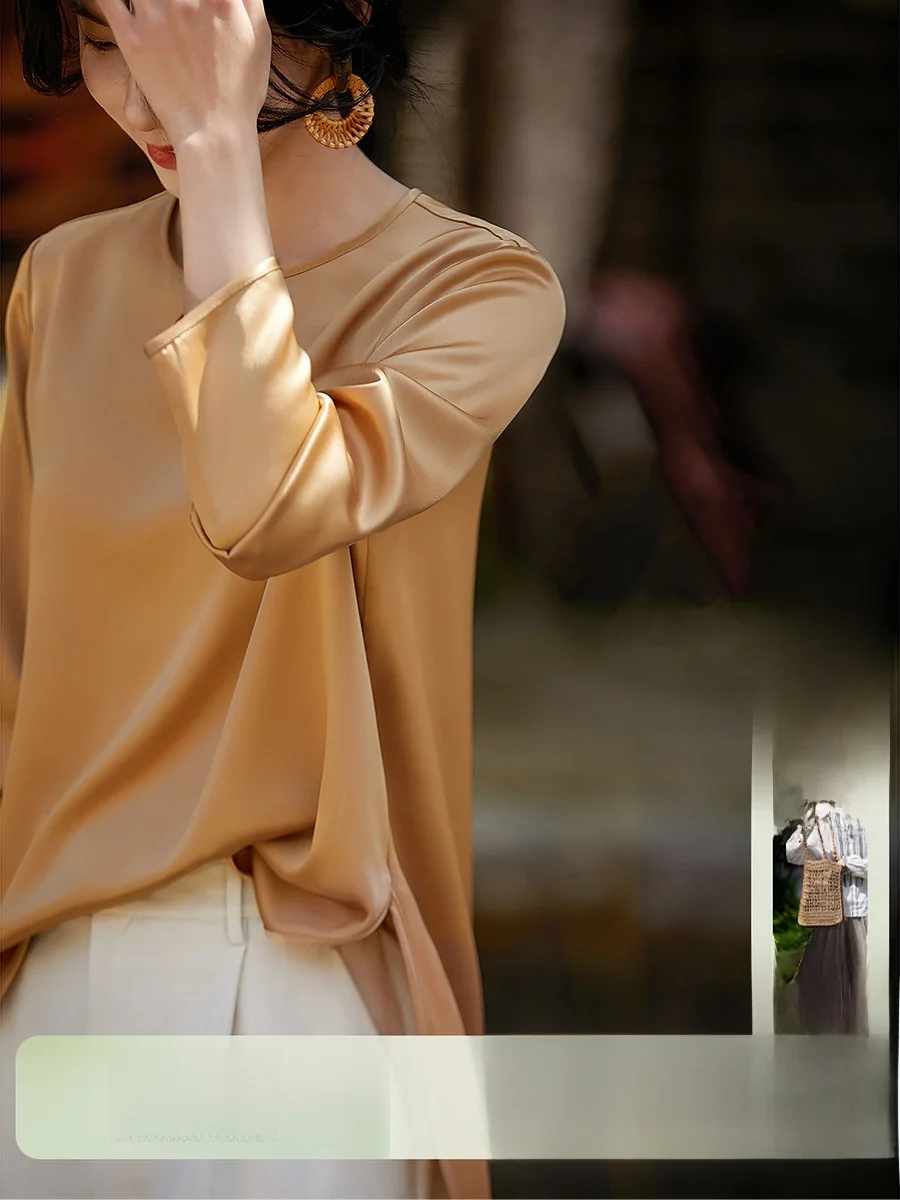 

Elegant Low-profile Flowing Gem round Neck Acetate Top by Xhange Spring 2026 Women's Business Casual Shirt Breathable Thin