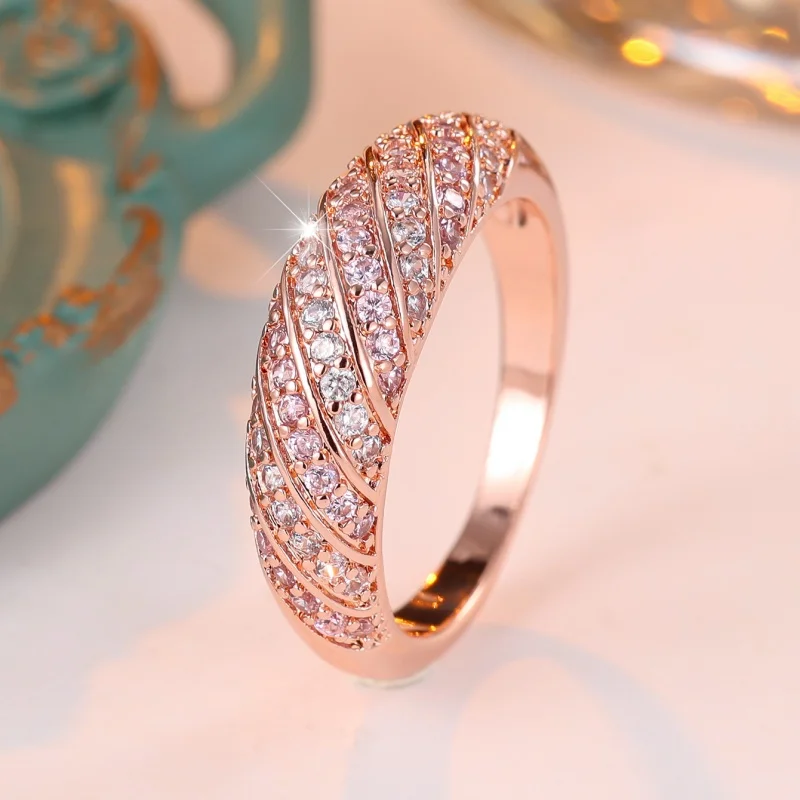 2026 New Spiral Interwoven Pink Zircon Ring with Cross Texture, Personalized Trend, Elegant Accessories From Europe and America