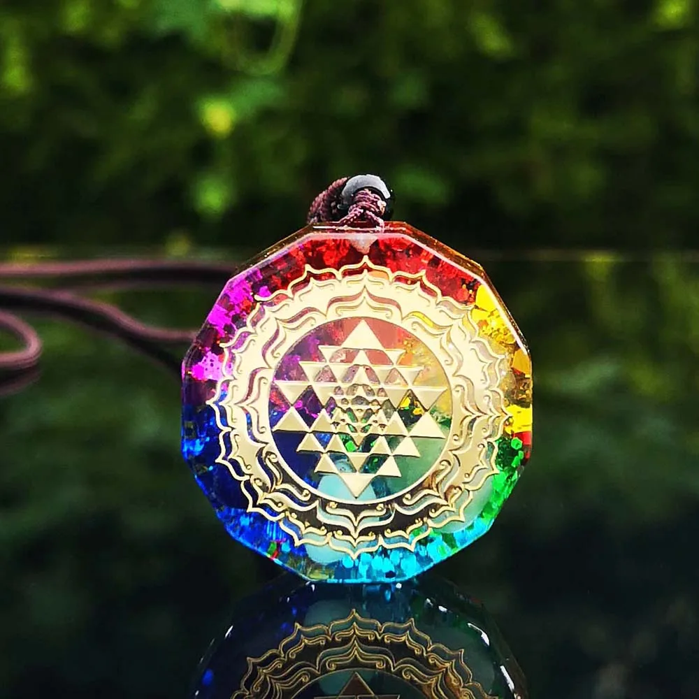 Chakra Orgonite Pendant Sri Yantra Necklace Energy Generator Healing Crystal Geometry Amulet Jewellry For Women Men Gift