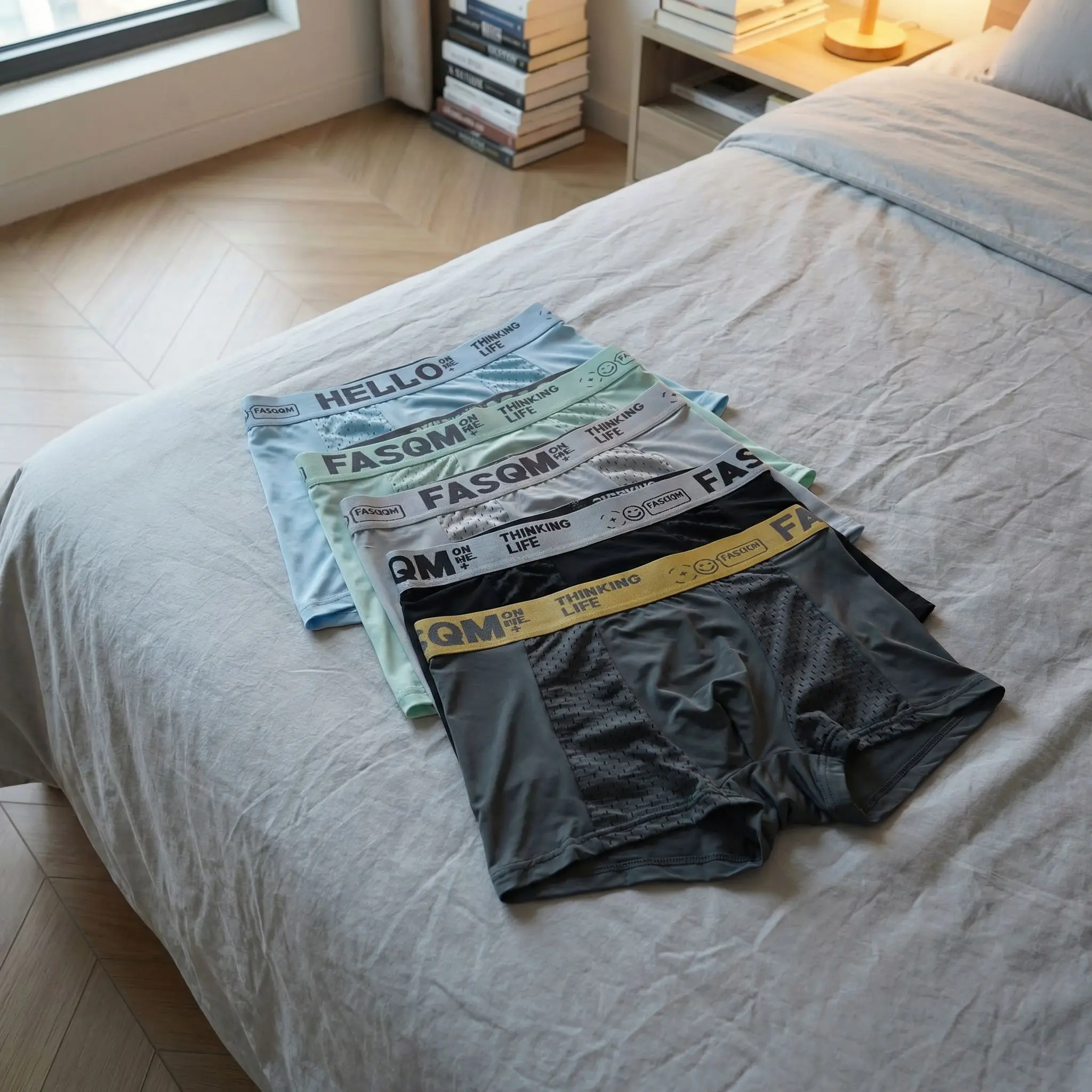 

3Pcs random color shipping ice silk quick drying mesh patch breathable men's underwear, boxing shorts, random printing