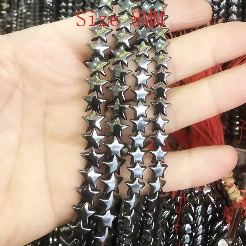 15'' Inch 4/6/8/10mm  Natural Flat Stars Black Hematite Stone Spacer Loose Beads For  DIY Bracelet Necklace Findings