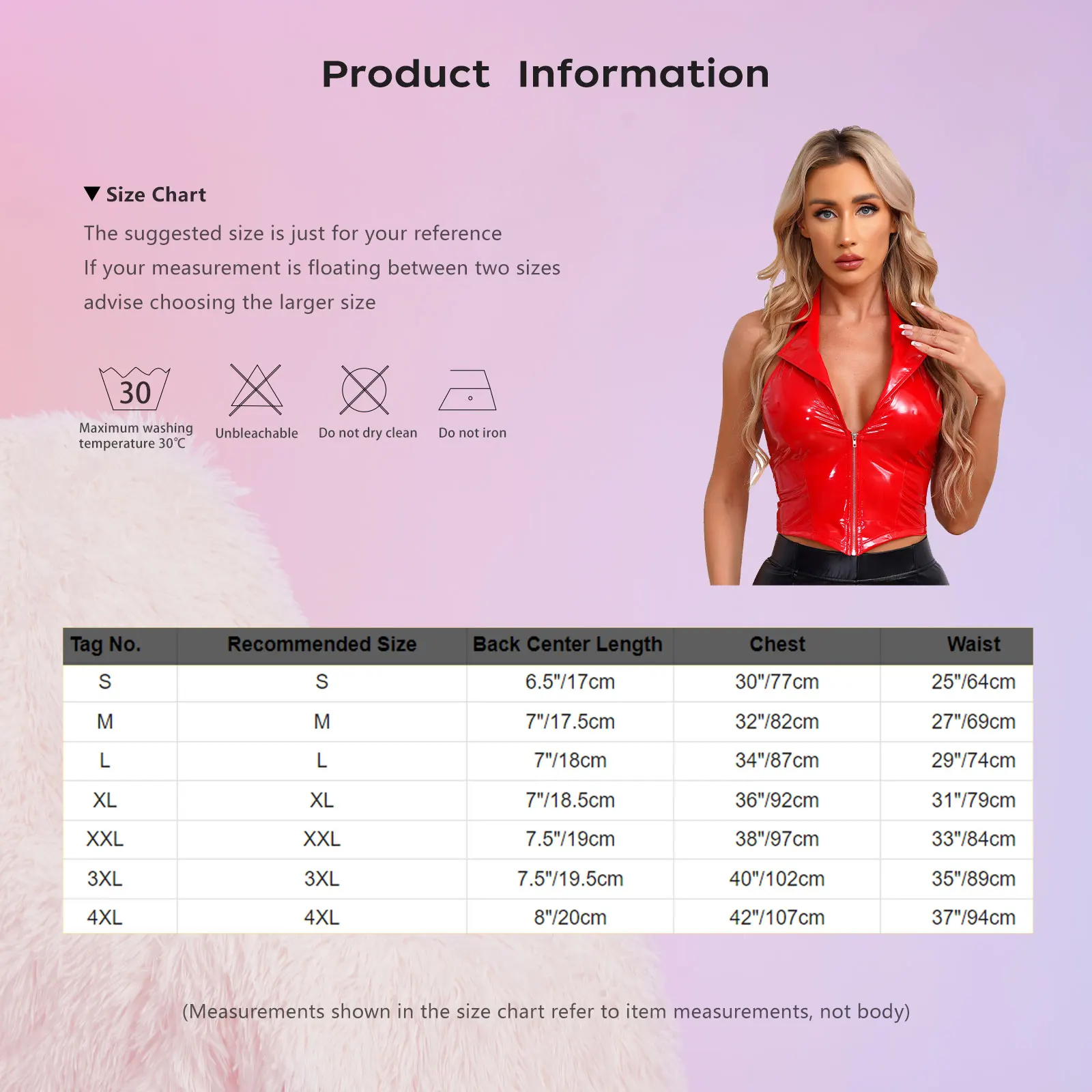 Wetlook Latex Halter PU Leather Camisole Tops Glossy Patent Leather Vest Notch Lapel Deep V Neck Front Zipper Slim Fit Waistcoat