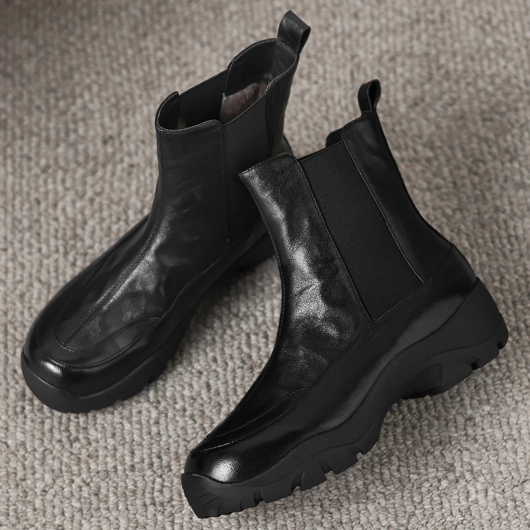 المرأة جلد الغنم نسيج مرن خليط الصوف داخل الانزلاق على الخريف الكاحل الثلوج الأحذية 4.5 سنتيمتر سميكة وحيد منصة الشقق الجوارب