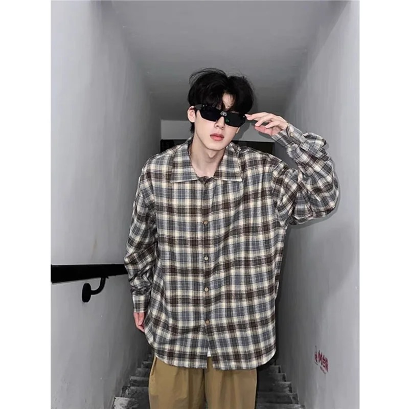 

Летняя мужская клетчатая повседневная одежда большого размера Long Sve, внутренняя одежда, модная верхняя одежда в американском стиле, полиэстер, весенняя молодежная мода