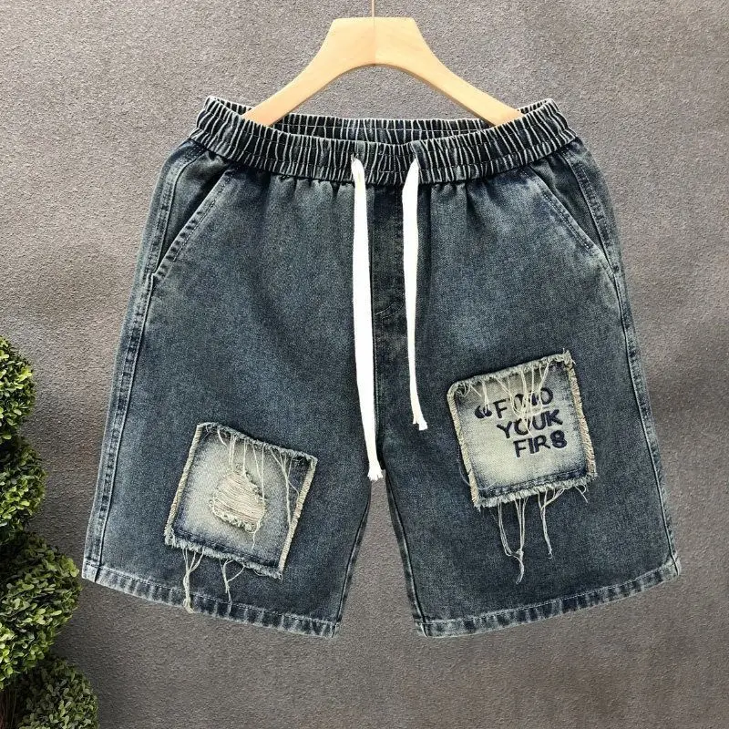 Summer Thin Loose and Thin Wide-leg Shorts Casual Versatile Medium Pants Trendy Bermuda Retro Old Denim Jorts Short Pants Men