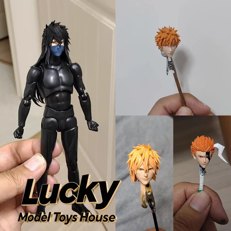Accesorio de modelo de versión de combate con pelo negro para figura de soldado Kurosaki Ichigo de 1/12, escultura de cabeza con pelo naranja, compatible con Shf Vtoys Romankey de 6 pulgadas