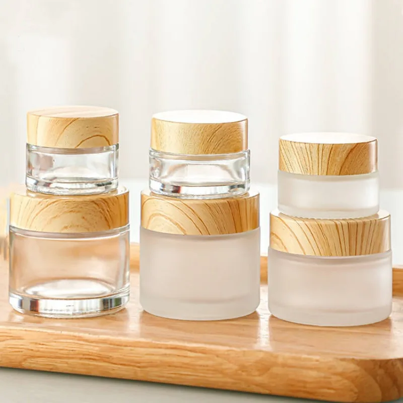 Empty Glass Jar 5g 10g 15g20g 30g 50g 100g Clear/Frosted Eye Cream Small Cosmetic Packaging RefillableSkin Care Powder Container