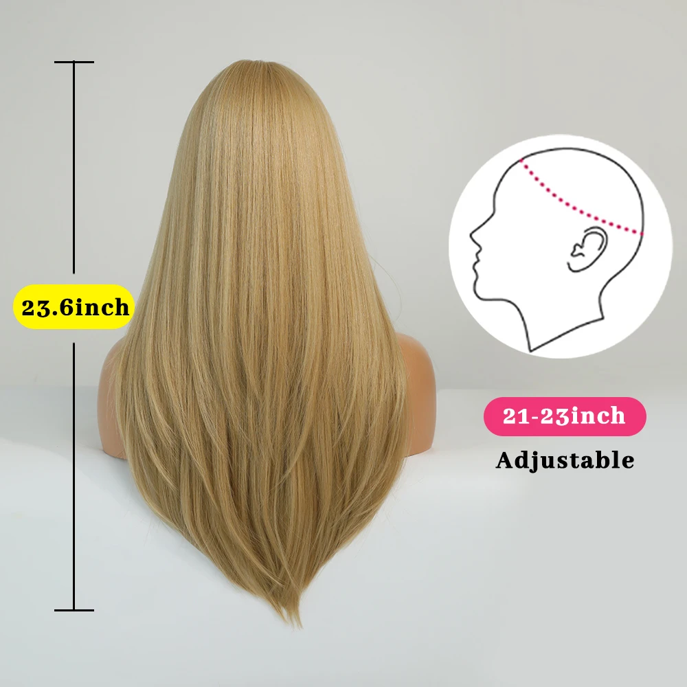 Blonde Long Straight Hair Wig Women Wig with Bangs Heat Resistant Synthetic Wig Halloween Cosplay Daily Natural Fake Hair