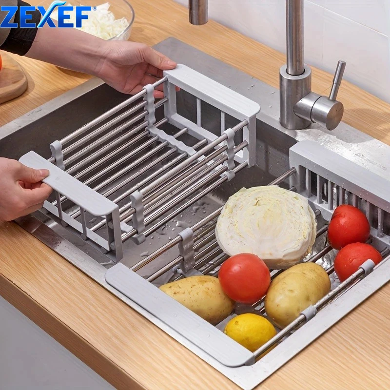 

Kitchen Sink Rack Adjustable Stainless Steel Dish Drain Rack Sink Plate Bowl Holder Tableware Organizer Kitchen Accessories