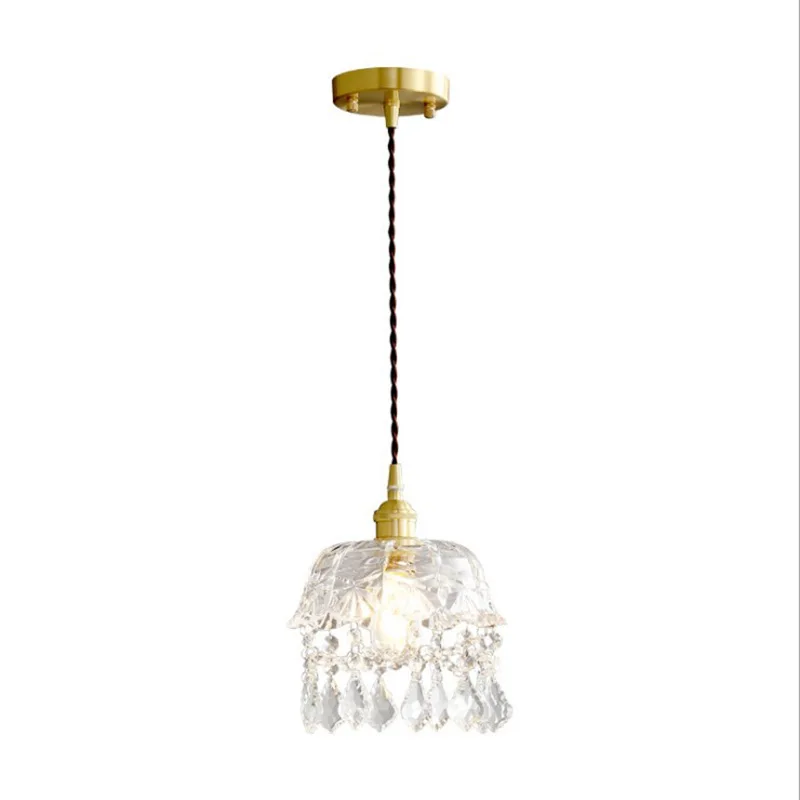 

Nordic retro brass glass bedside small chandelier, simple modern balcony crystal lamp, aisle entrance corridor lamp