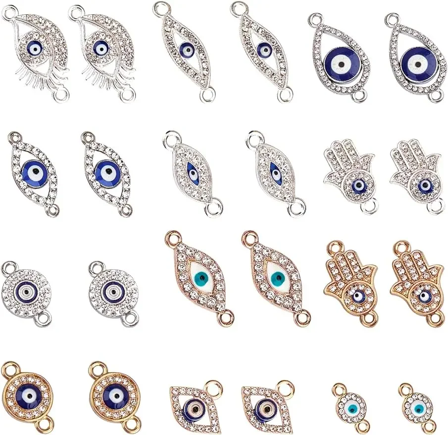 

24Pcs Evil Eye Connectors Alloy Evil Eye Links Charms Evil Eye Pendants Necklace Connectors for DIY Bracelet Earrings