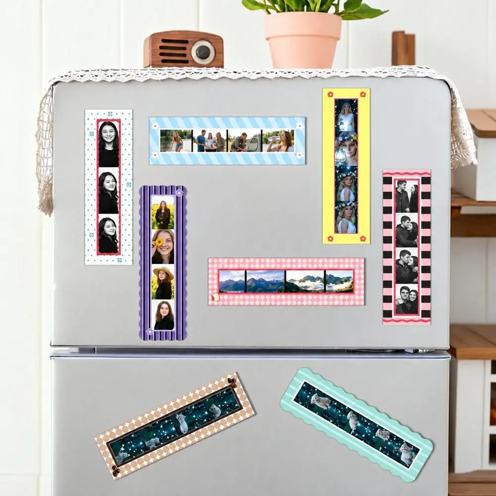 8pcs Decorative Magnetic Photo Frames Rectangular Colorful Refrigerator Photo Frames Full Back Magnet Lightweight