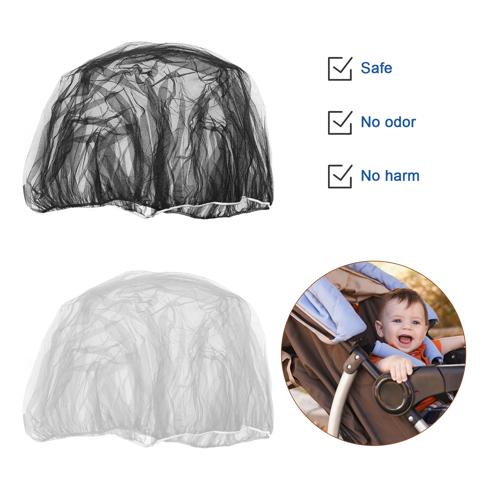 

3pcs Stroller Mosquito Net Mesh Cover Universal Breathable Anti-Insect Camping Travel Stretchable Honeycomb Design Fits