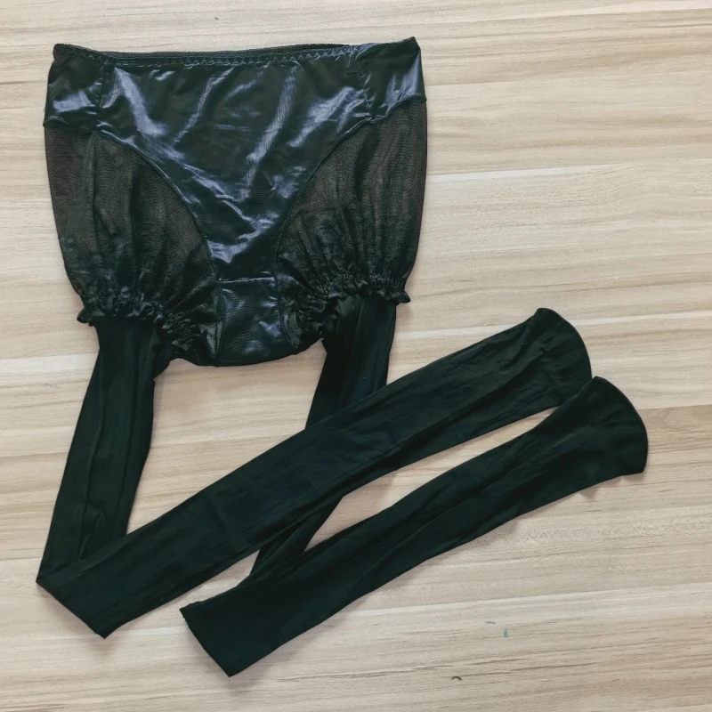 Women Large Size 8D Horse Oil Glossy Pantyhose Sexy Mesh Patchwork Fake Briefs Stockings Hot Pole Dance Nightclub Party Lingerie
