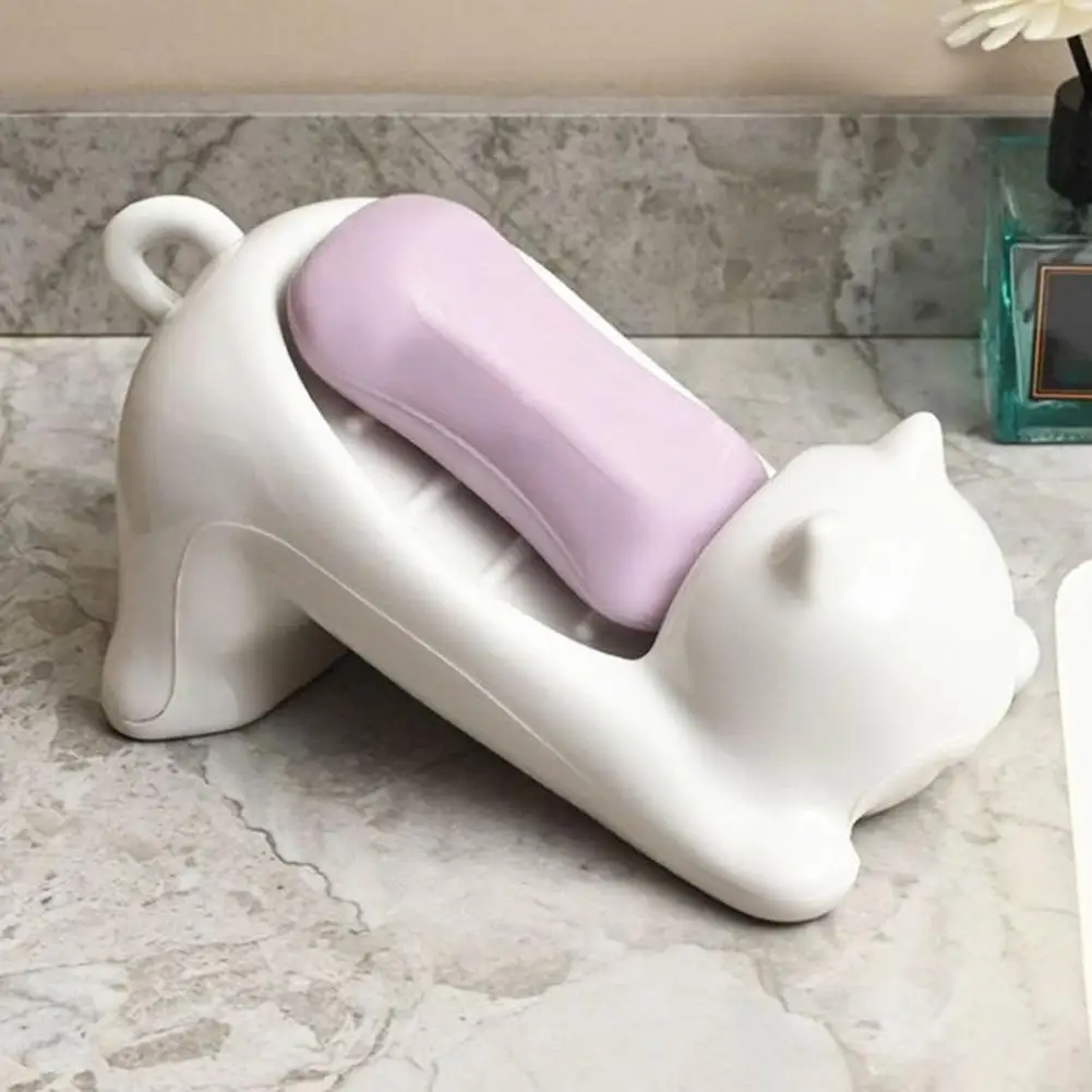 Easy Clean Soap Holder Shower Soap Tray Cute Cat Soap Dish Set with Drain for Shower Bathroom High Strength Holder for Easy