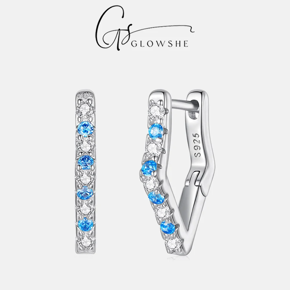 

Серьги-кольца Glowshe из 100% стерлингового серебра 925 пробы с цирконием V-образной формы, креативные минималистичные гипоаллергенные украшения для женщин, для повседневного ношения