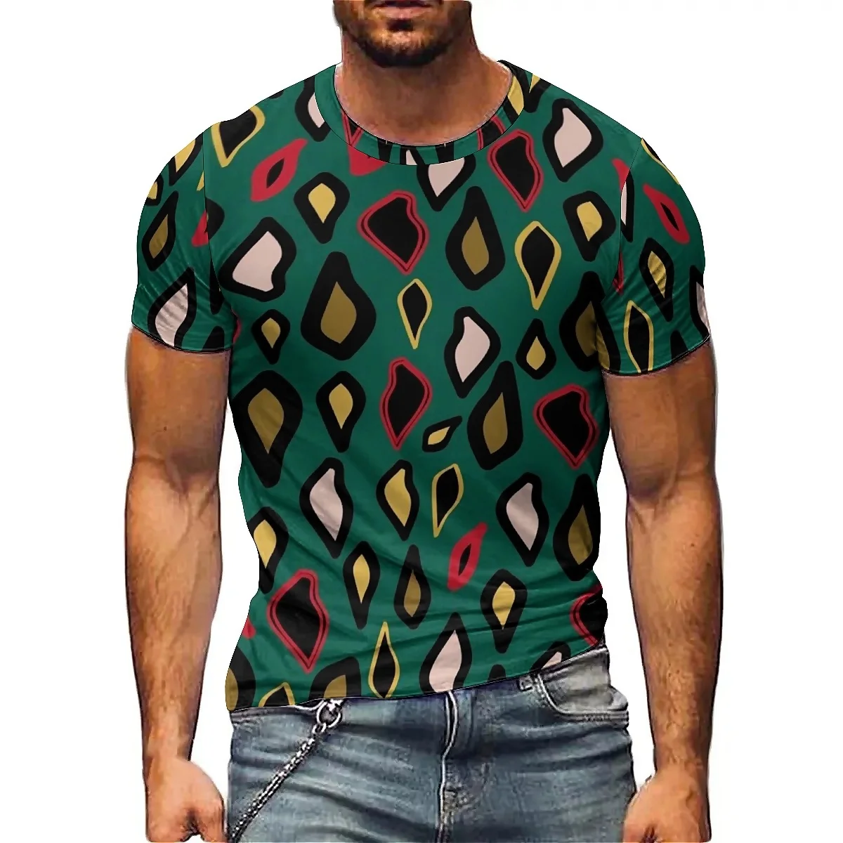 

Men's Novel Loose Rainbow Print 3D Printed Short-Sleeve T-Shirt - Pullover, High-Quality Printing