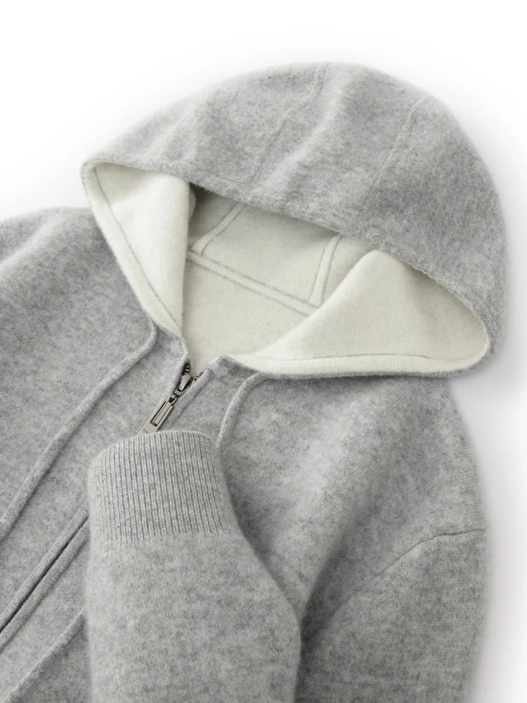 

Autumn Winter Men's Cashmere Hooded Cardigan Thickened Soft Warm Sweater Air Layer 100% Merino Wool Knitwear Quality Tops Jacket