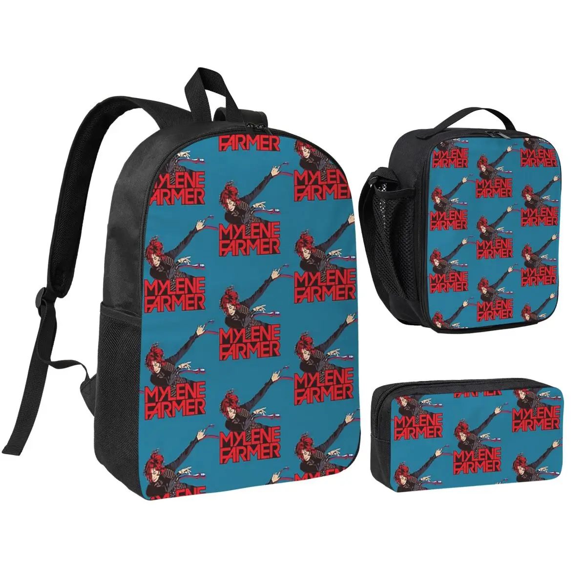 

Mylene Farmer Jeanne Backpack Student Boys Girls BookBag School Bag Computer Shoulder Bags 3ps Insulated Lunch Bag Pencil Case