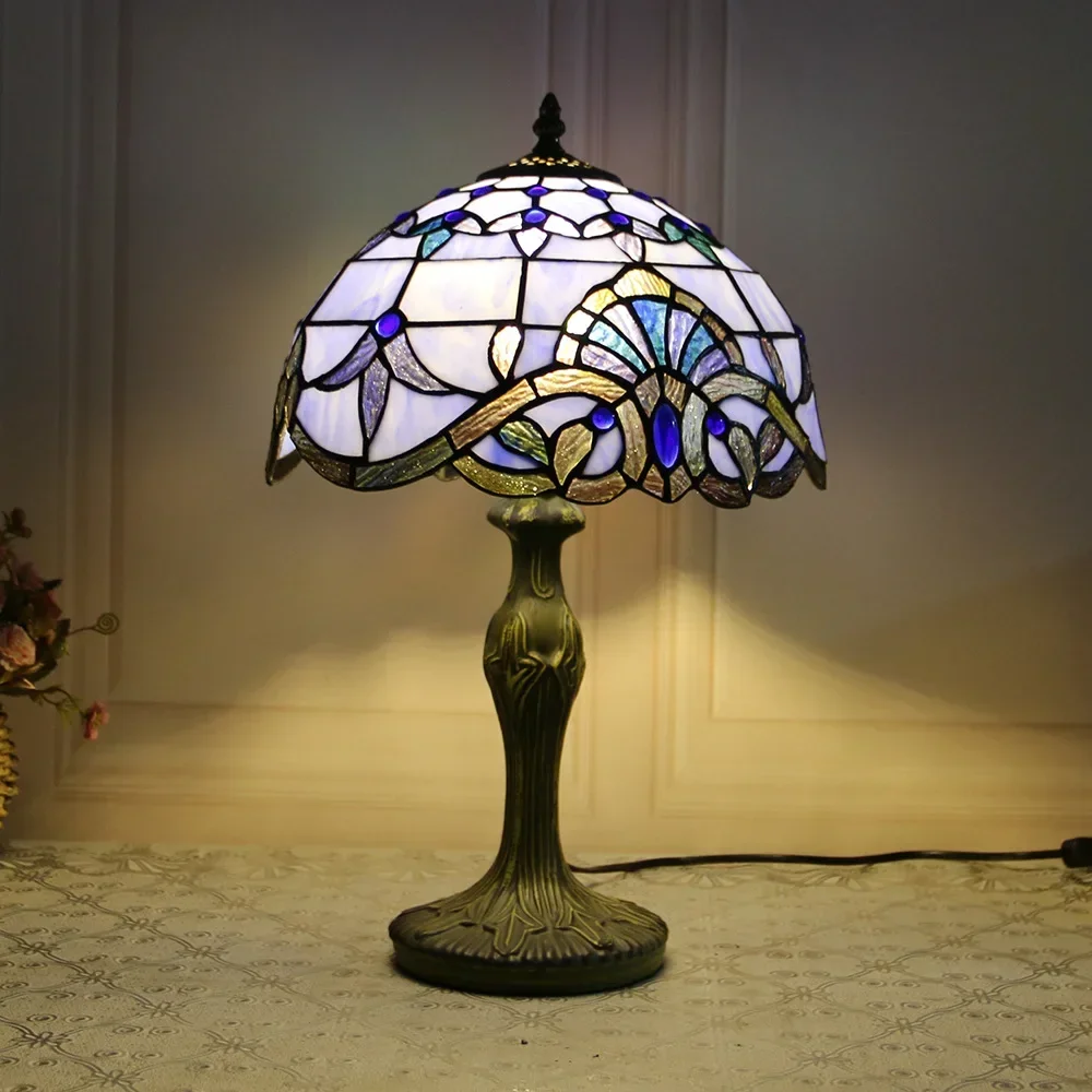 12 Inch 30cm Retro Manual Stained Glass Lampshade Tiffany Table Lamp