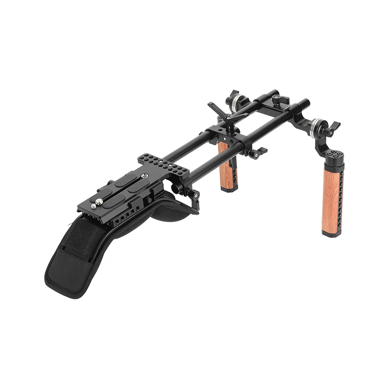 HDRIG 2023 New Shoulder Mount 15mm Railblock Rig with QR Plate Wooden Handgrip & Lens Support For DSLR Cameras Camcorders