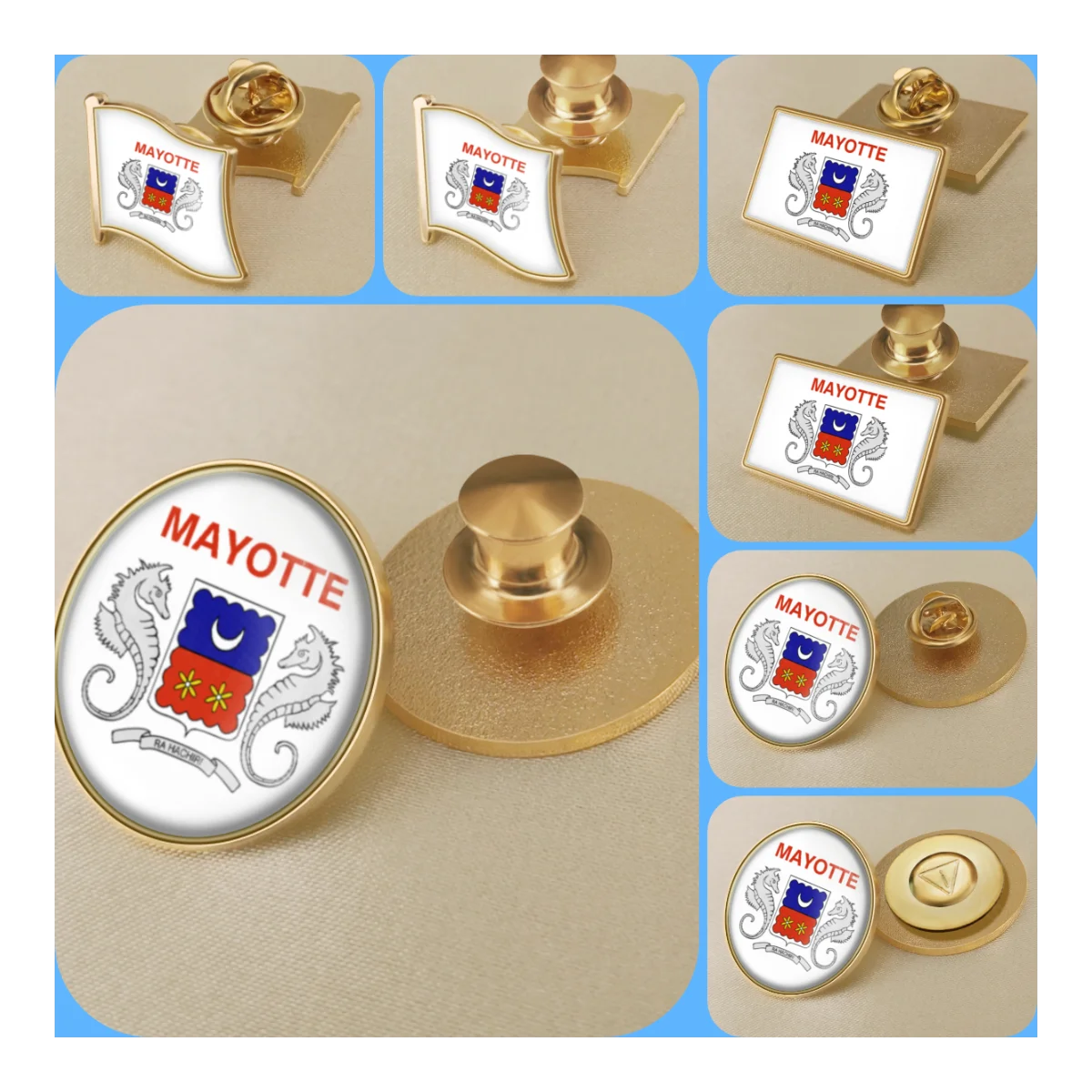 Mayotte of France Map Flag Brooch Badges Lapel Pins