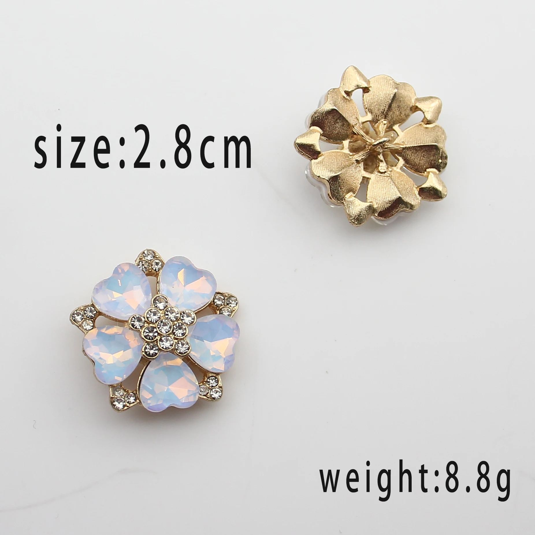 10Pcs 2.8cm Mixed Multicolor Heart Flower Crystal Rhinestone Applique Gold Base Sew On Charms