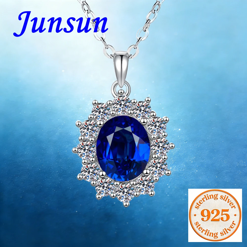 

Junsun 3ct Oval Cut Sapphire Necklace for Women Men Moissanite Diamond S925 Sterling Silver Fine Jewelry with Certificate Wife