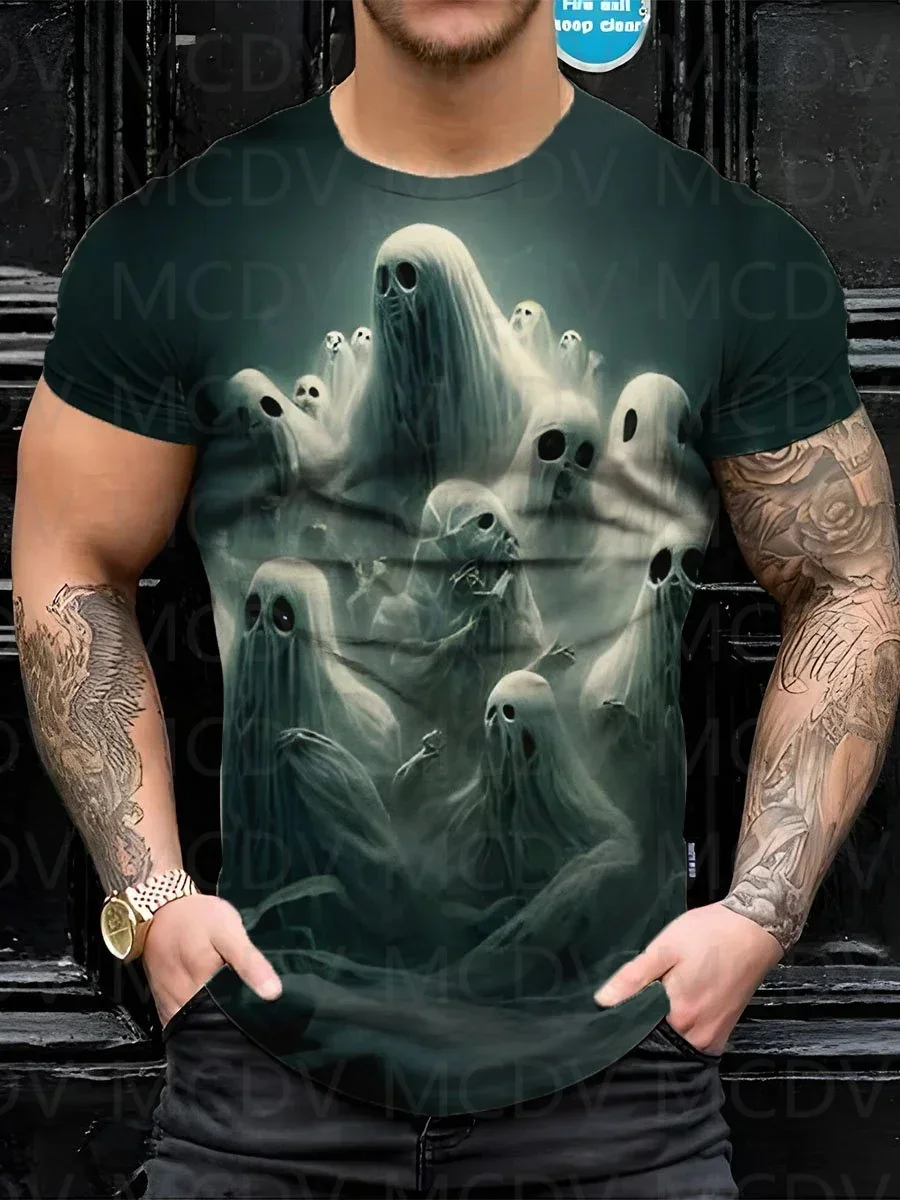 Men's Summer Shorts Sleeve Shirts Halloween Spooky Skull Pumpkin Fun Print T-Shirt