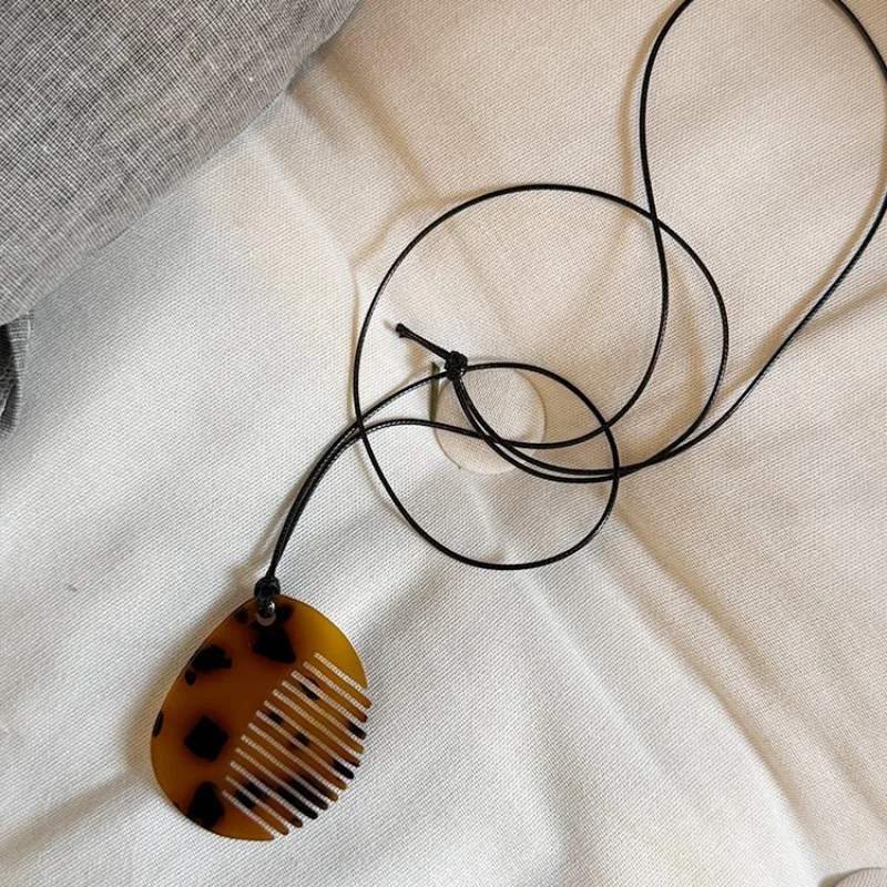 جديد ريترو ليوبارد طباعة قلادة حبل أسود سلسلة سترة طويلة للنساء