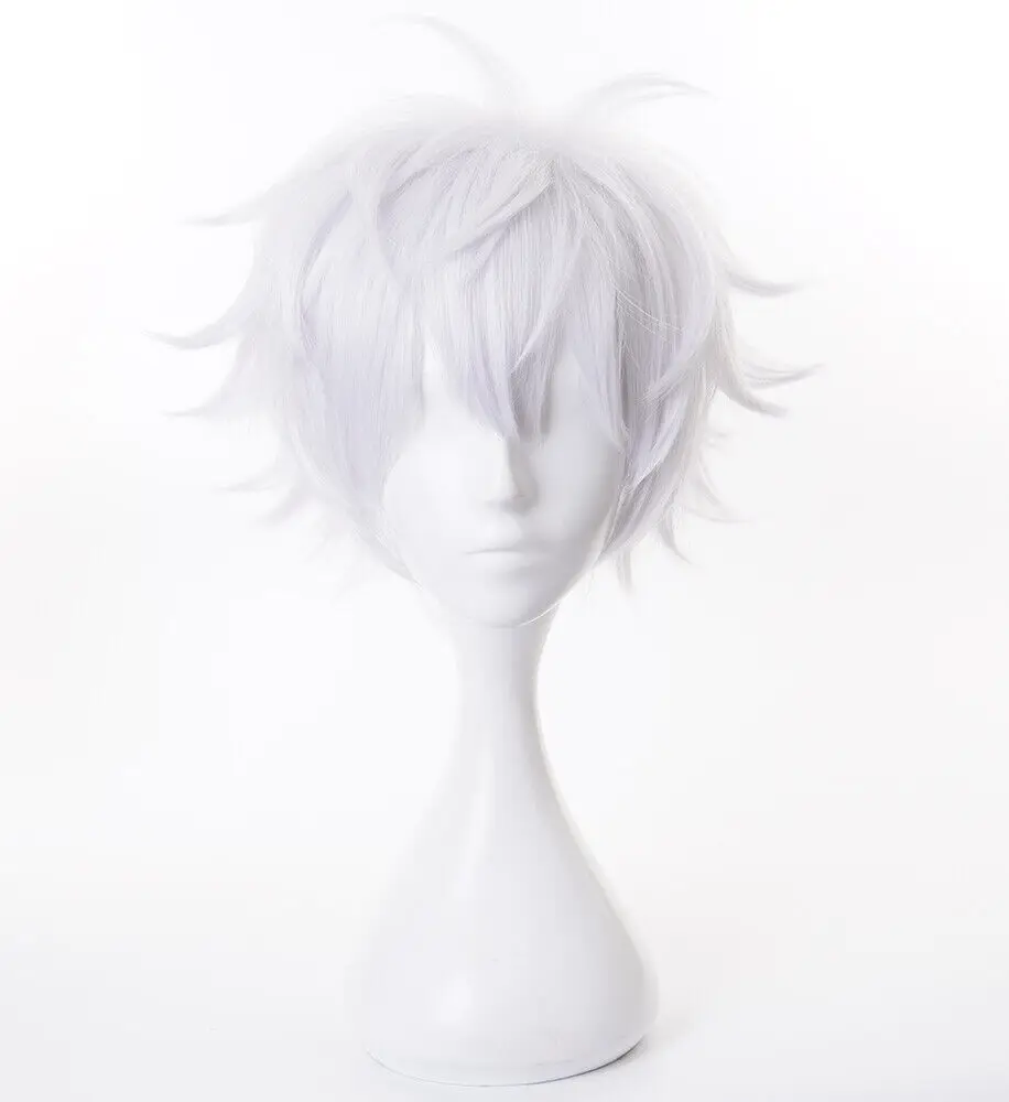 High School Satoru Gojo Cosplay Wigs 30cm Silver Grey Synthetic Hair