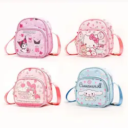 Sanrioed Cartoon Hello Kitty Melody Kulomi Messenger Bag Anime Cute Cat Casual Small Round Bag Kawaii Toy Girls Birthday Gift