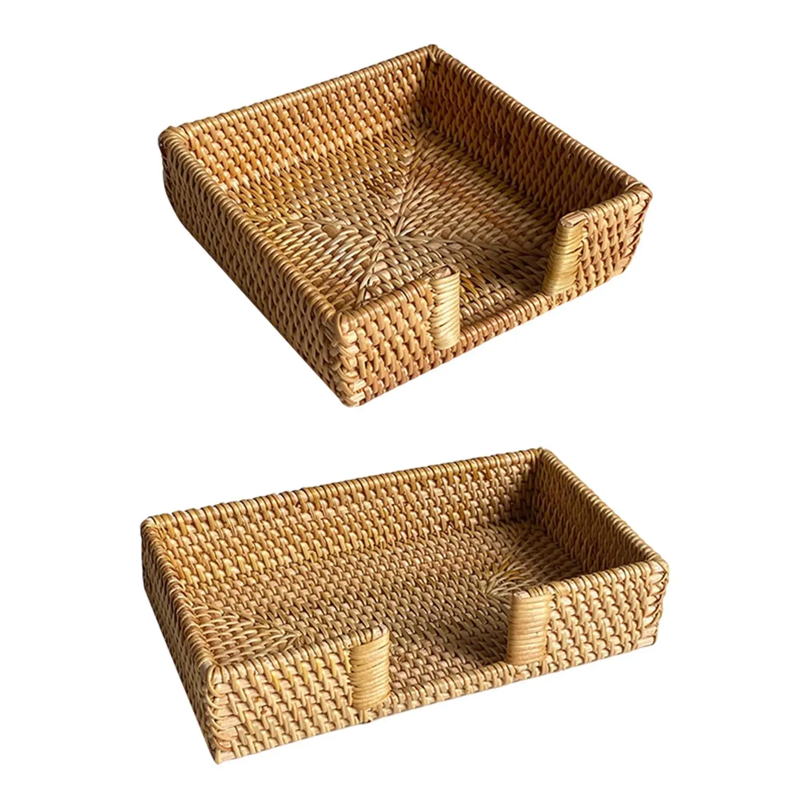 Napkin Organizer Serving Tray Woven Flat Napkin Basket Tray Wicker Napkin Basket for Outdoor Tables Cafe Kitchen Countertop