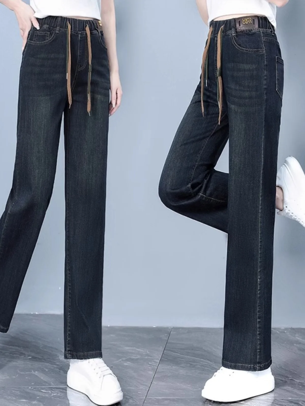 

Женские широкие джинсы с высокой талией, новинка 2025 года, повседневные прямые брюки, весна-осень, хит продаж, европейские джинсы