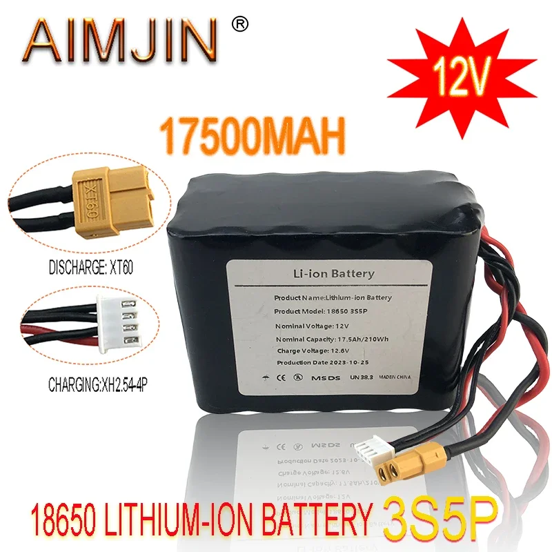 XH2.54-4P XT60 3S5P 12V 17.5Ah 12.6V High Capacity UAV Rechargeable Li-ion Battery for Various RC Airplane Quadrotor