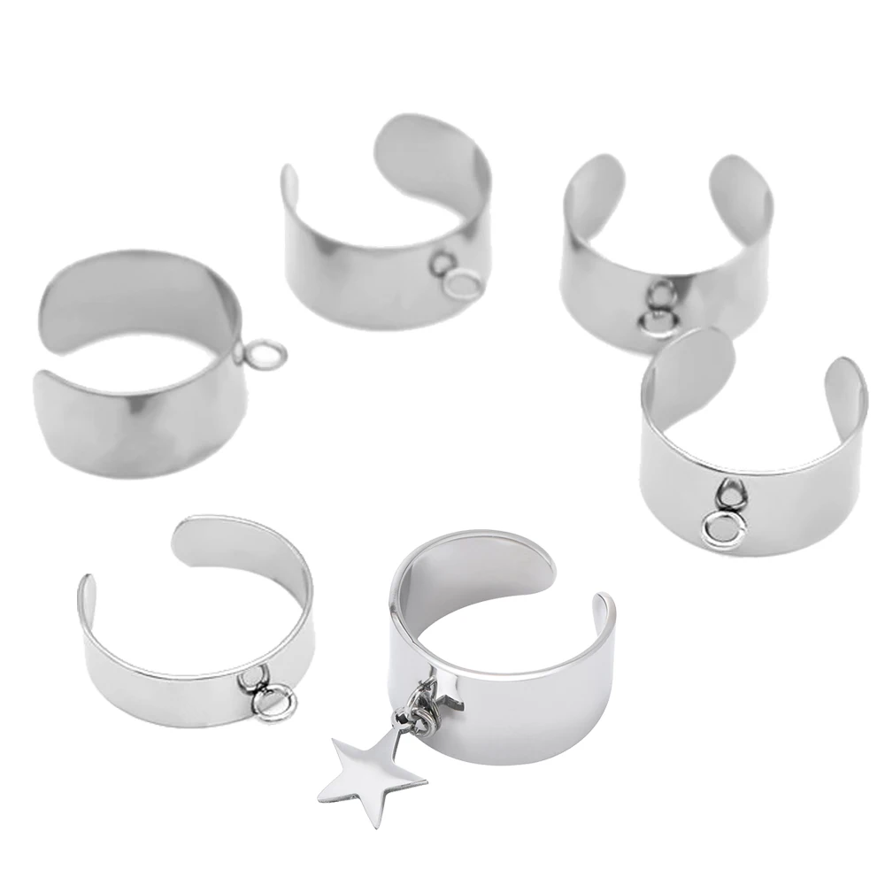 5pcs/lot Stainless Steel Wide Adjustable Band Rings Cuff Open Base Settings for DIY Punk Finger Pendant Jewelry Making Supplies