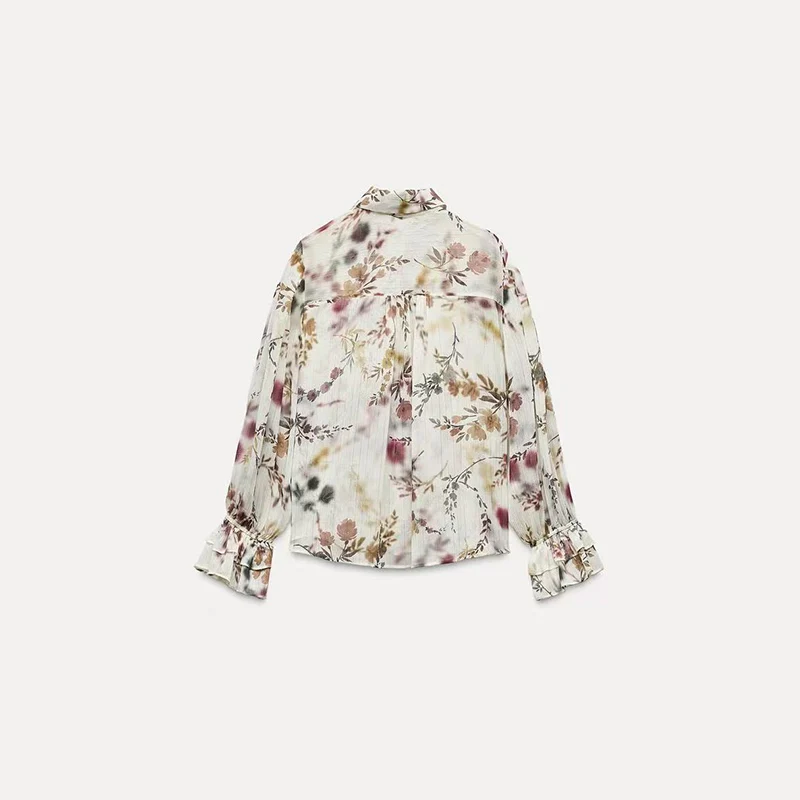

Spring 2025 Women's Sle Metal Color Print Long Sve irt Polyester Fiber Z Brand New Arrival Ele Ladies' irt