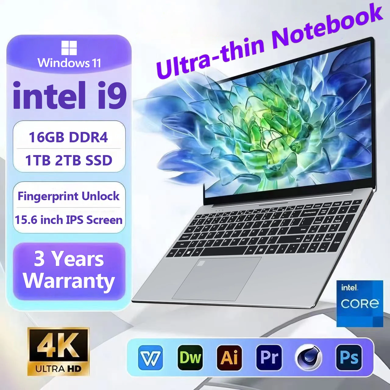 

NEW 15.6 inch Portable Laptop 16GB 2TB intel Core i9 9900U Windows 11 Gaming Computer PC Gamer office Notebook 1920*1080 HD 4K