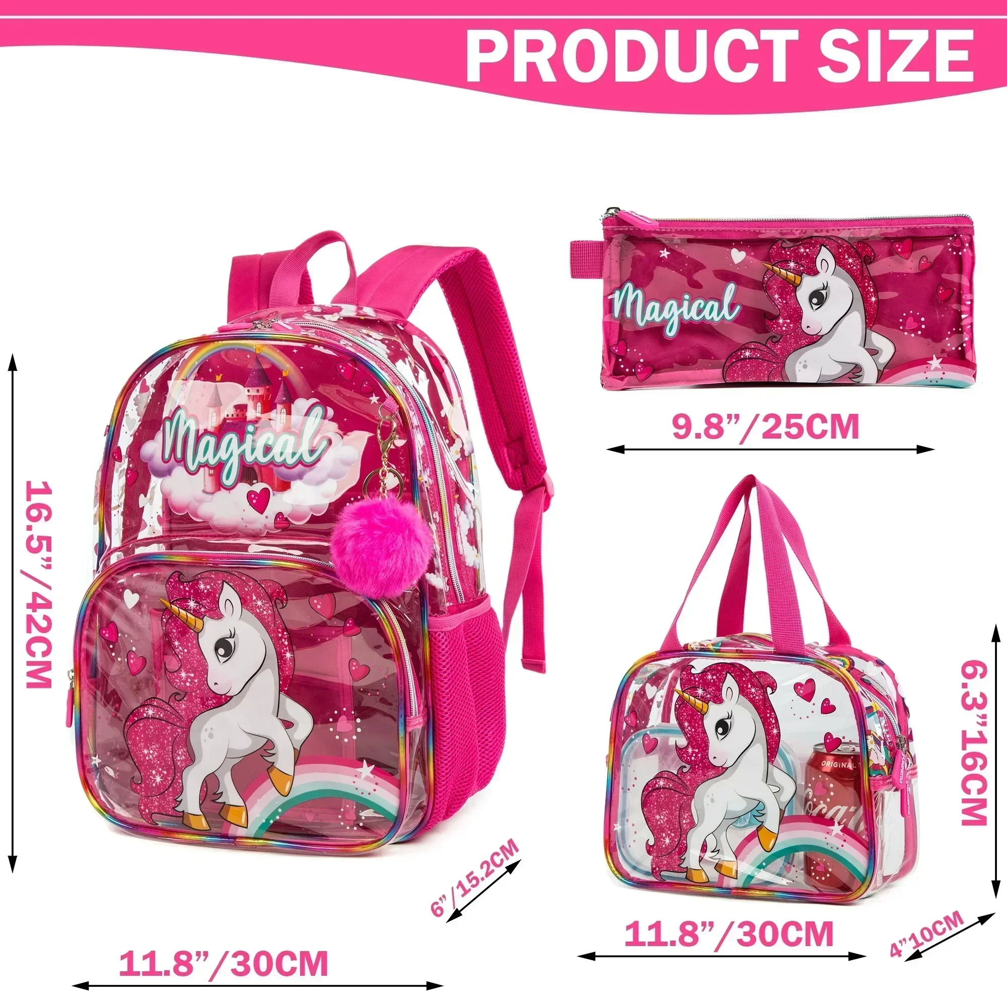 Children School Backpack Boys Heavy Duty PVC Transparent Backpacks Set See Through School Bag for Girls Boys Elementary Mochila