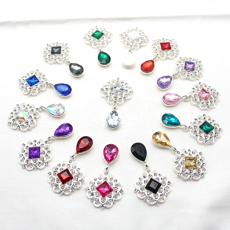 

Exquisite 10pcs 25*45mm Alloy Shiny Rhinestone Acrylic Pendant DIY Clothing Brooch Gift Box Bow Jewelry Decorative Accessories