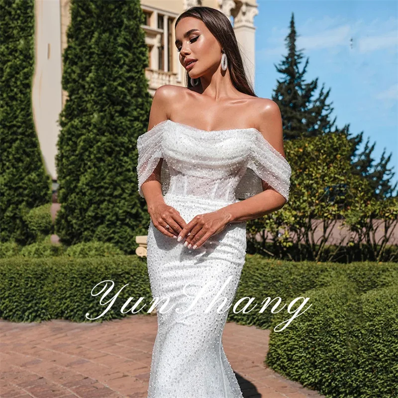 Yunshang Luxury Mermaid Wedding Dress Women Open Back Off The Shoulder Strapless Bridal Gowns Train Vestidos De Novia Customized