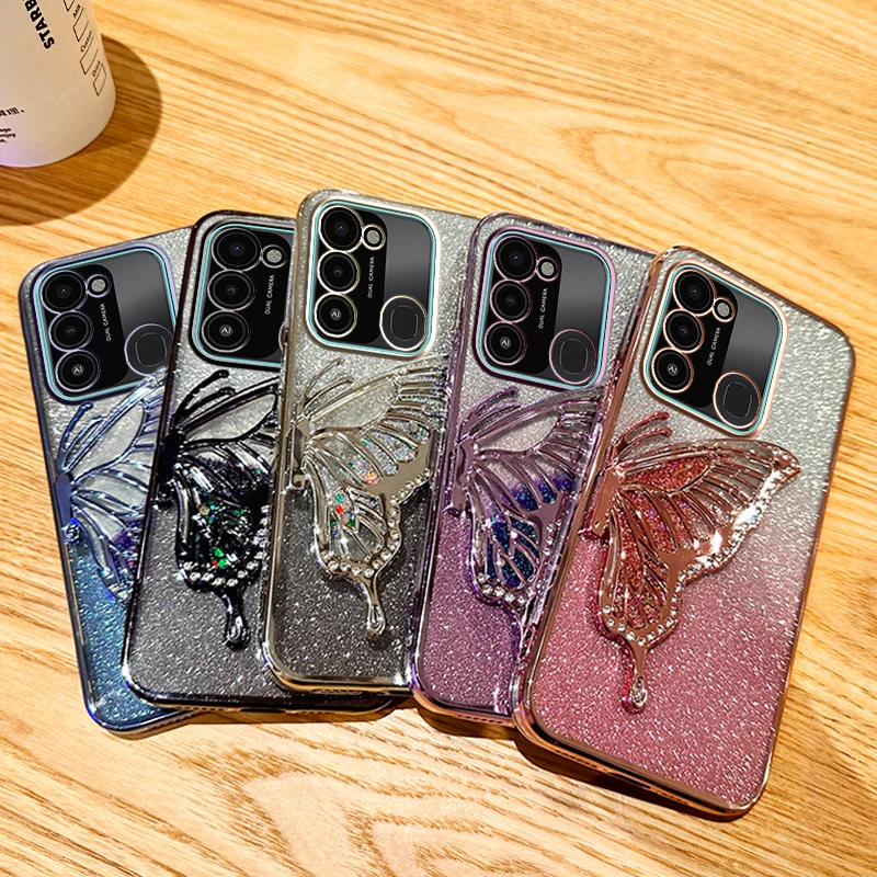 For Tecno Spark Go 2022 Phone Case Tecno Spark Go 2022 Case Glitter Butterfly Quicksand Tecno Spark 8C Back Cover Tecno Spark 9